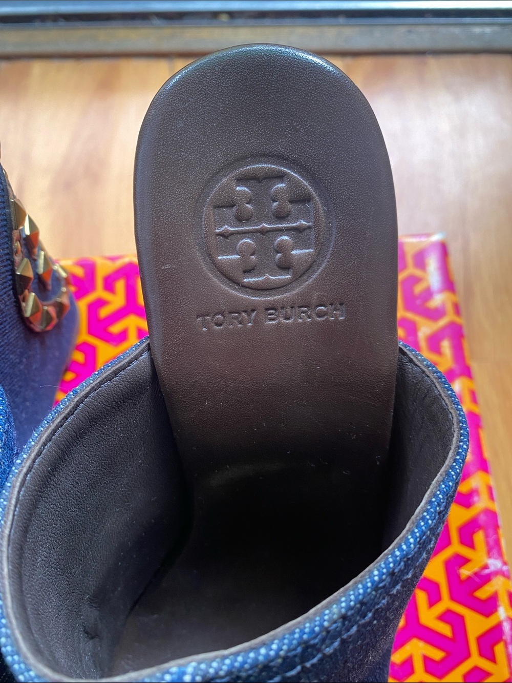 Tory Burch Navy Denim Open-Toe Mule - Picture 3 of 16